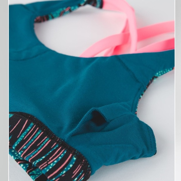 Lululemon Energy Bra Mini Palm Lace Tofino Teal Multi / Flash Light - Size 6 - Picture 7 of 11